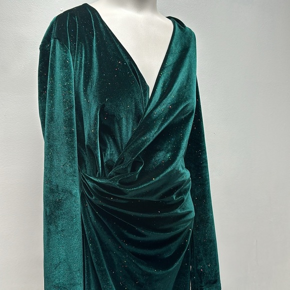 Double Crazy Midi Dress Velvet Velour Glitter Sparkle Emerald Green Size Large - Picture 6 of 12